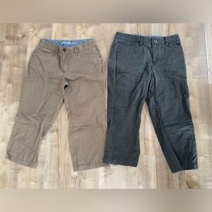 Lot of 2 Eddie Bauer Legend Wash Pant Chino Women 8 Straight Leg Crop Gray Brown